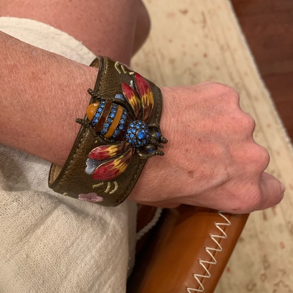 Leather Band Bracelet Cuff with Embellishments - Picture 4 of 5